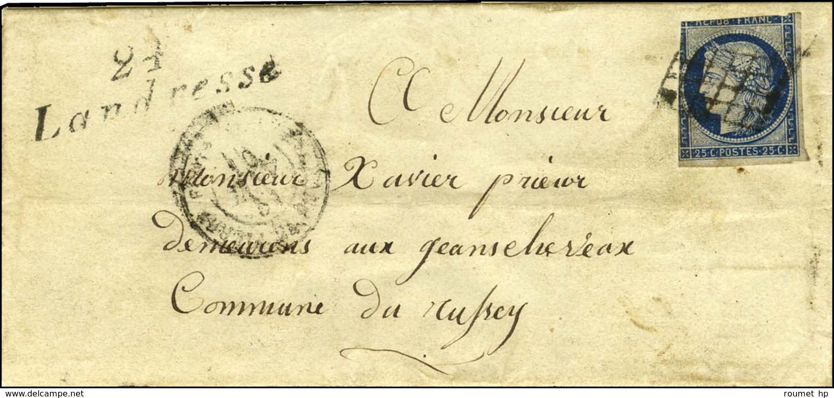 Grille / N° 4 (def) Cursive 24 / Landresse Sur Lettre Pour Russey. 1851. - TB. - 1849-1850 Cérès