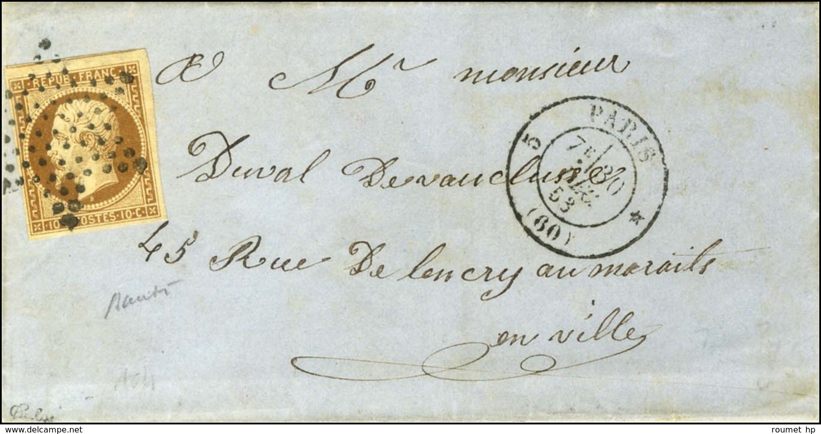 Etoile / N° 9 Càd 5 PARIS * (60) Sur Lettre Avec Texte Adressée Localement. 1853. - TB / SUP. - R. - 1852 Louis-Napoleon