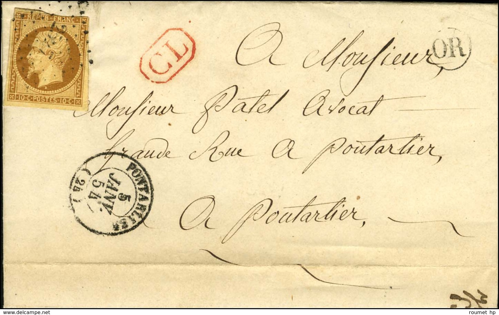 PC 2527 / N° 9 (def) Càd T 15 PONTARLIER (24) OR Sur Lettre Avec Texte Daté De Gilley Adressée Localement à Pontarlier,  - 1852 Louis-Napoleon