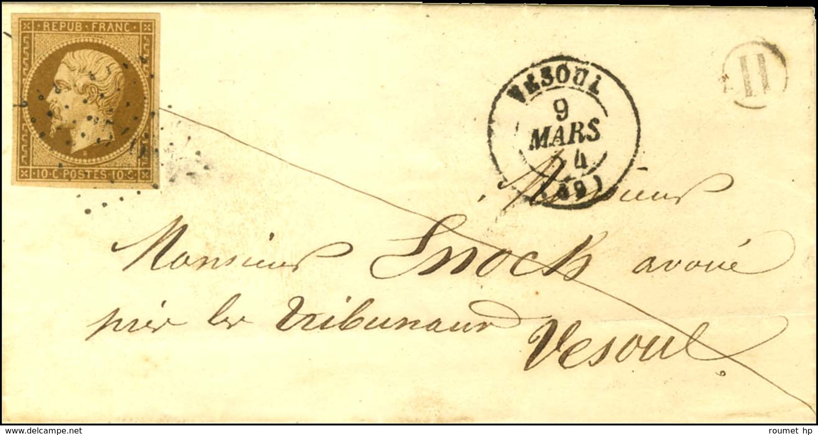 PC 3546 / N° 9 Bistre Brun Foncé (très Belle Nuance) Càd T 15 VESOUL (69) Sur Lettre Locale. 1854. - SUP. - R. - 1852 Luigi-Napoleone