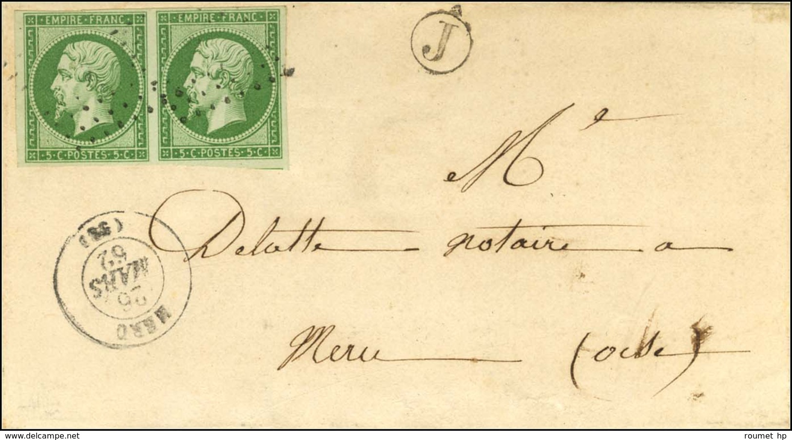 PC 1968 / N° 12 Paire Càd T 15 MERU (58) Sur Lettre Locale. 1862. - TB / SUP. - 1853-1860 Napoleone III