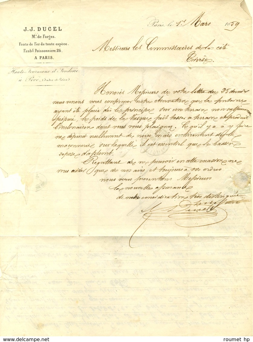 Losange D / N° 13 (pd) Avec Très Rare Surcharge Bleue DUCEL, Càd De Distribution Sur Lettre Avec Texte Et En-tête De La  - 1853-1860 Napoleone III