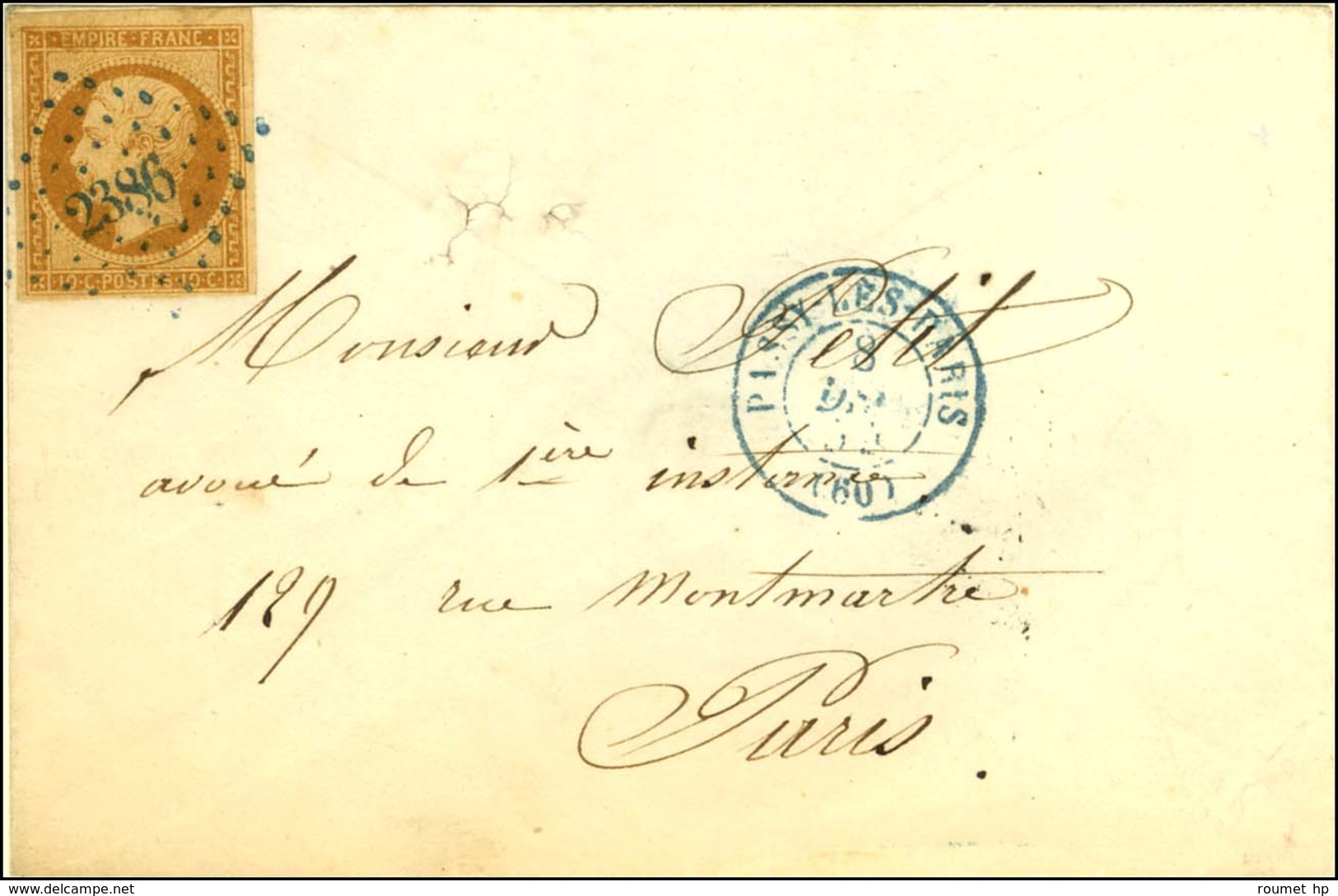 PC 2386 Bleu / N° 13 Càd Bleu PASSY-LES-PARIS (60) Sur Lettre Pour Paris Au Tarif Des Recettes Réunies. 1855. - SUP. - 1853-1860 Napoleon III