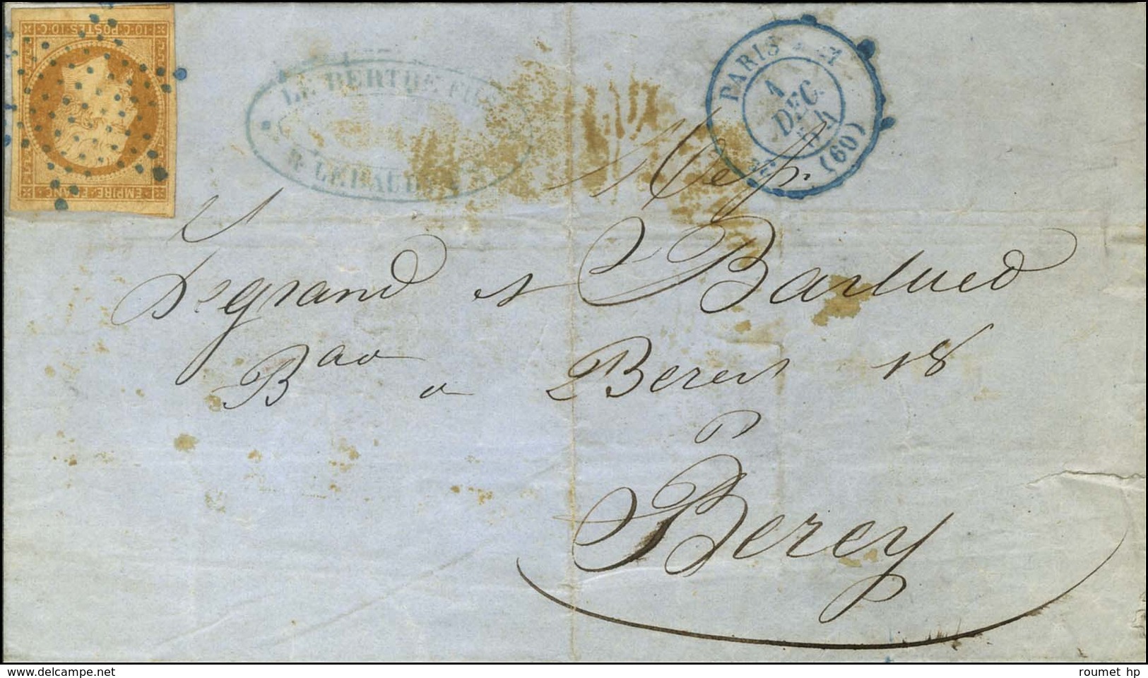 Etoile Bleue / N° 13 Càd Bleu PARIS (60) Sur Lettre Pour Bercy Au Tarif Des Recettes Réunies. 1854. - TB / SUP. - 1853-1860 Napoleone III