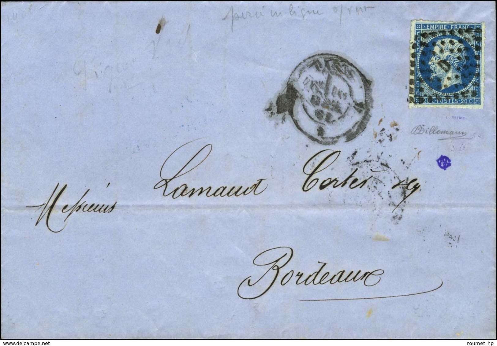 Losange D / N° 14 Type II Bleu Sur Vert Percé En Ligne Càd D PARIS D. 1861. - TB / SUP. - R. - 1853-1860 Napoleone III