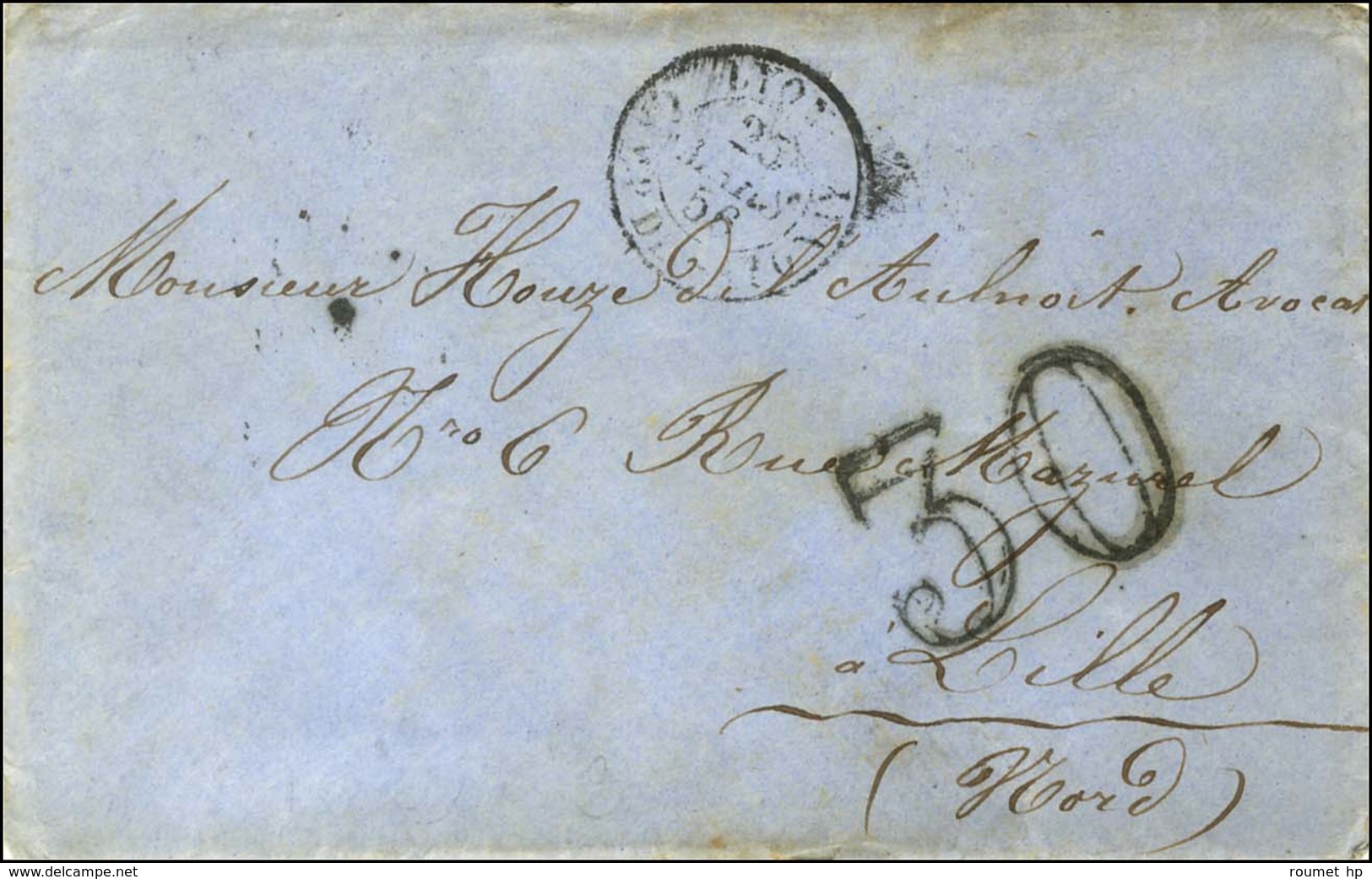Càd LYON / CAMP DE SATONAY Taxe 30 DT Sur Lettre Avec Texte Daté Au Camp De Satonay Le 25 Mars 1856. - TB. - 1853-1860 Napoleone III