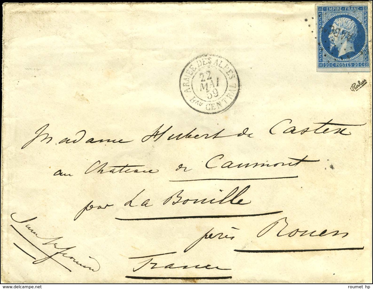 Losange AABCal / N° 14 Leg Def Càd ARMEE DES ALPES / Bau CENTRAL 22 MAI 59. - TB / SUP. - R. - 1853-1860 Napoleone III