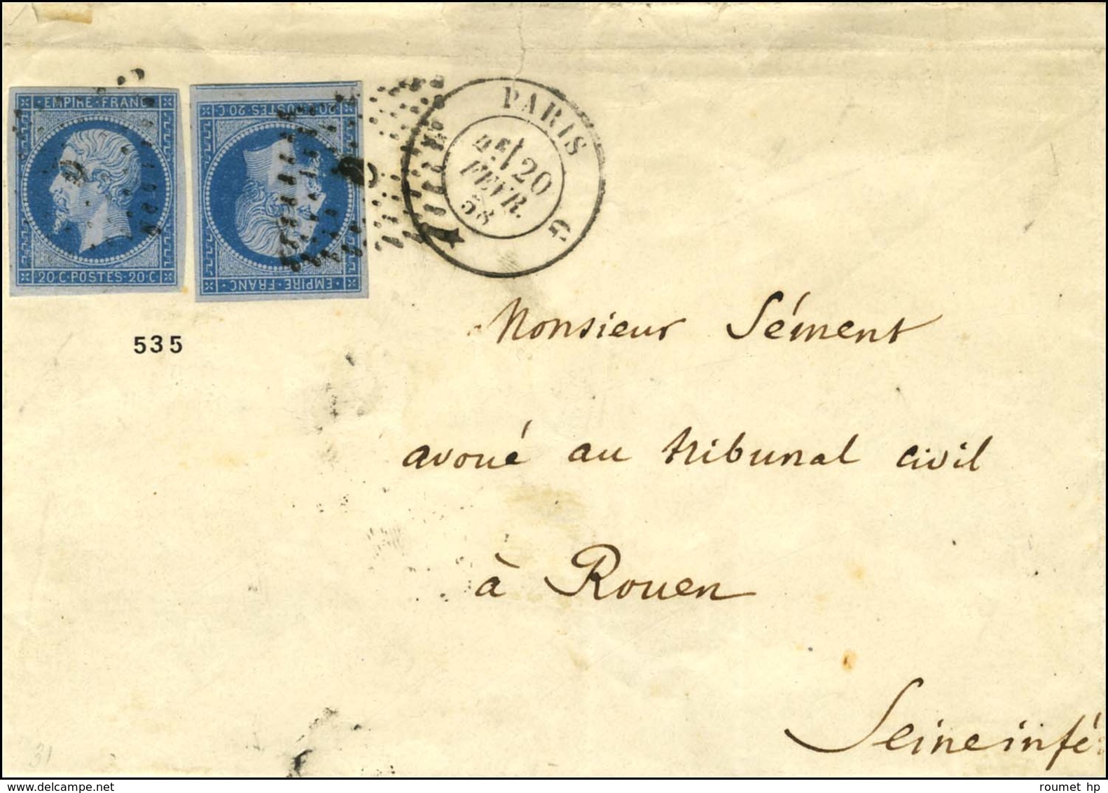 Losange G / N° 14 (2) Bleu Sur Lilas Càd G PARIS G. 1858. - TB. - 1853-1860 Napoleone III