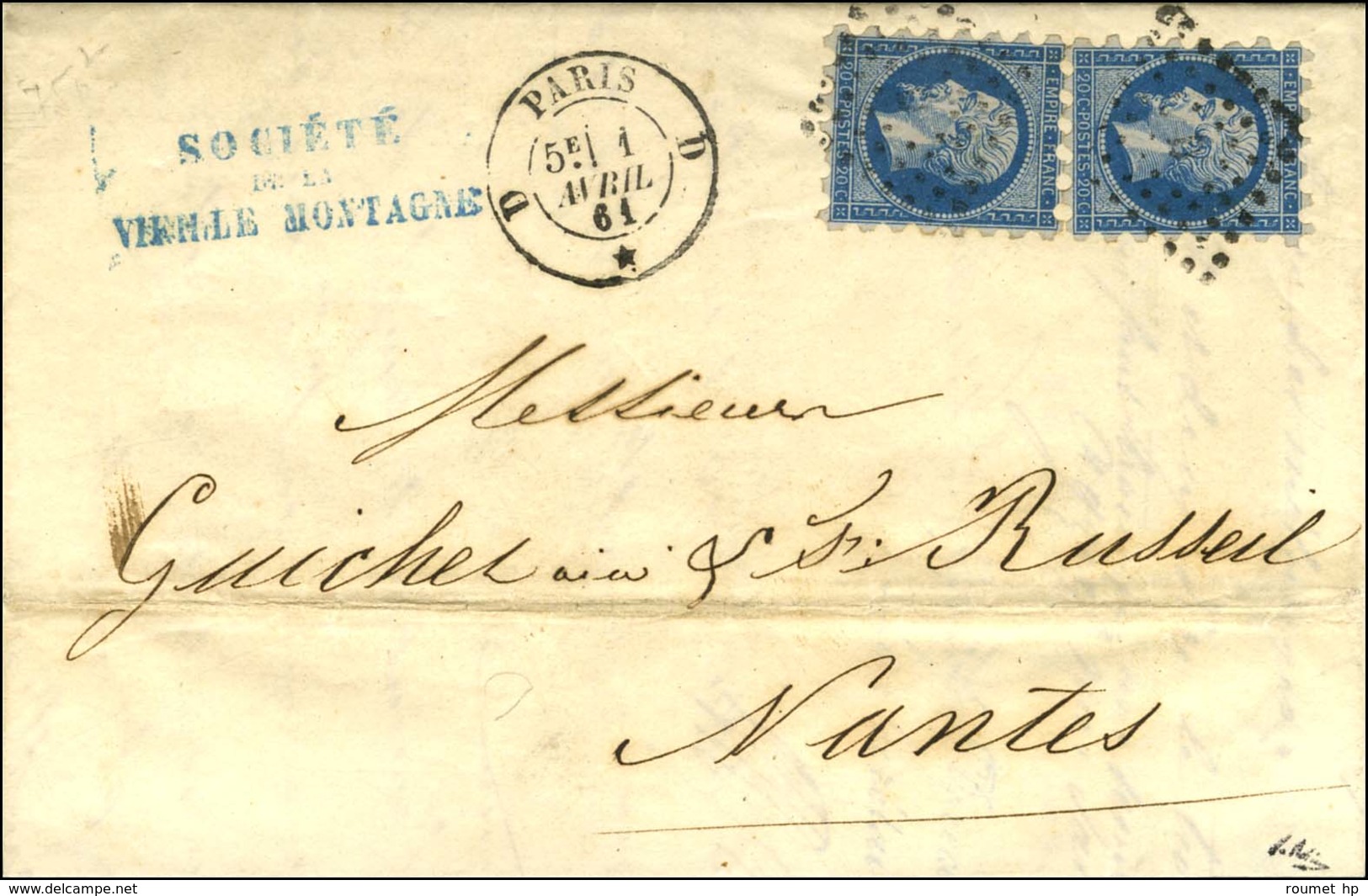 Losange D / N° 14 Paire Piquage Susse Càd D PARIS D Sur Lettre 2 Ports Pour Nantes. 1861. - TB / SUP. - 1853-1860 Napoleon III