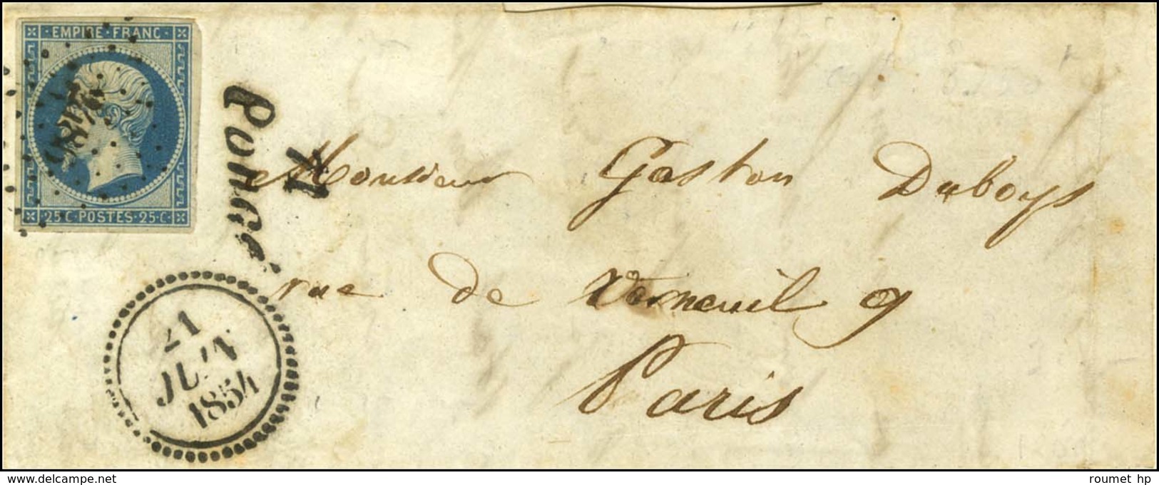 PC 2486 / N° 15 Cursive 71 / Poncé, Dateur B. 1854 Sur Lettre Partielle Pour Paris. - TB. - 1853-1860 Napoleone III