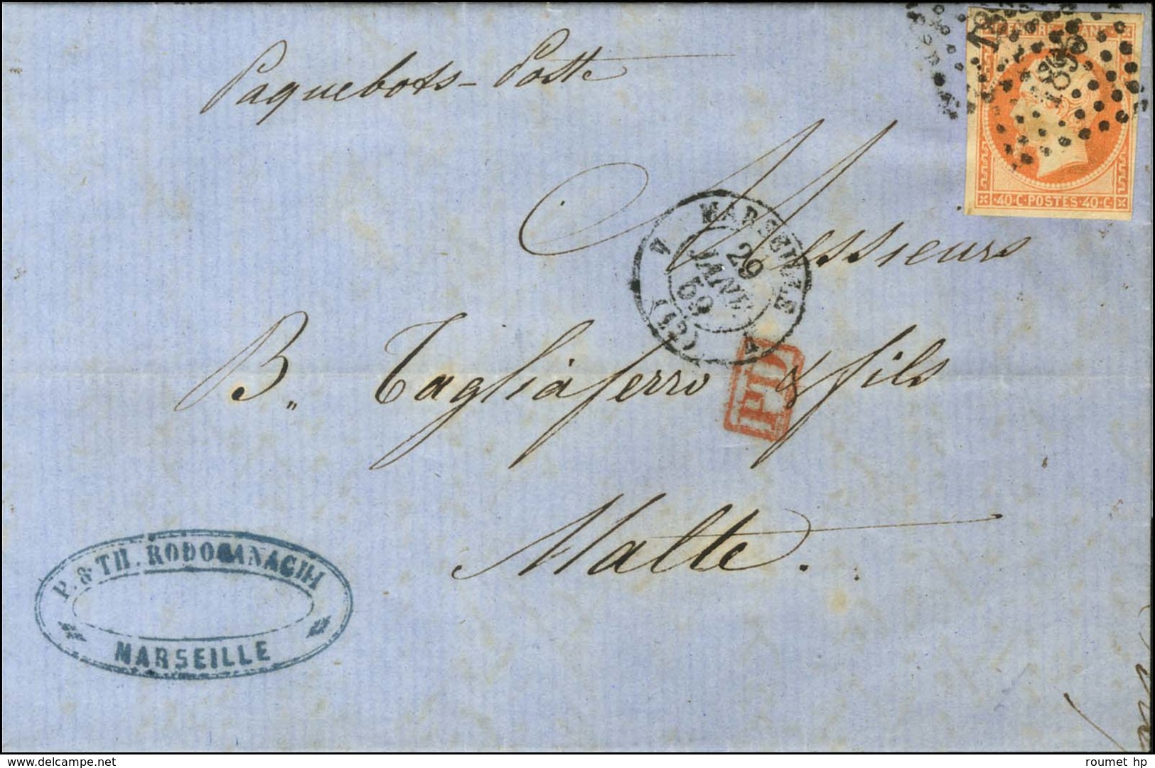 PC 1896 / N° 16 Càd 4 MARSEILLE 4 (12) Sur Lettre Pour Malte. 1859. - TB. - 1853-1860 Napoleon III