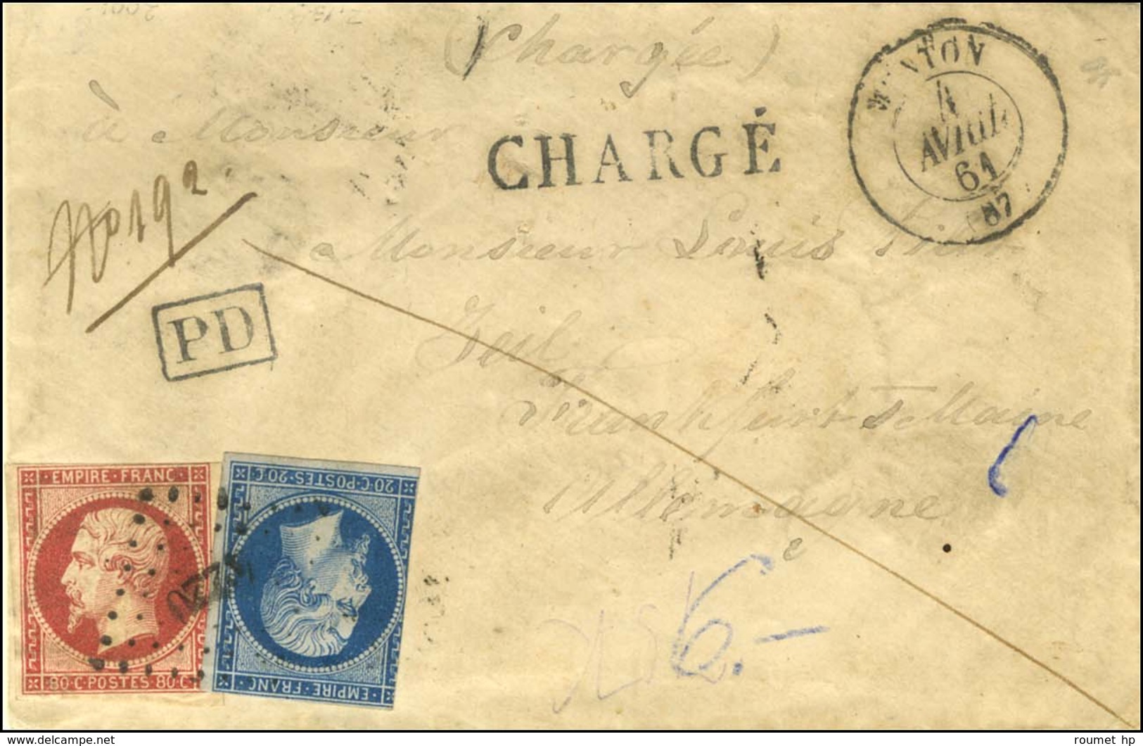 PC 4220 / N° 14 (def) + 17 Càd T 15 MENTON 87 Sur Lettre Chargée Pour L'Allemagne. 1861. - TB. - 1853-1860 Napoléon III.