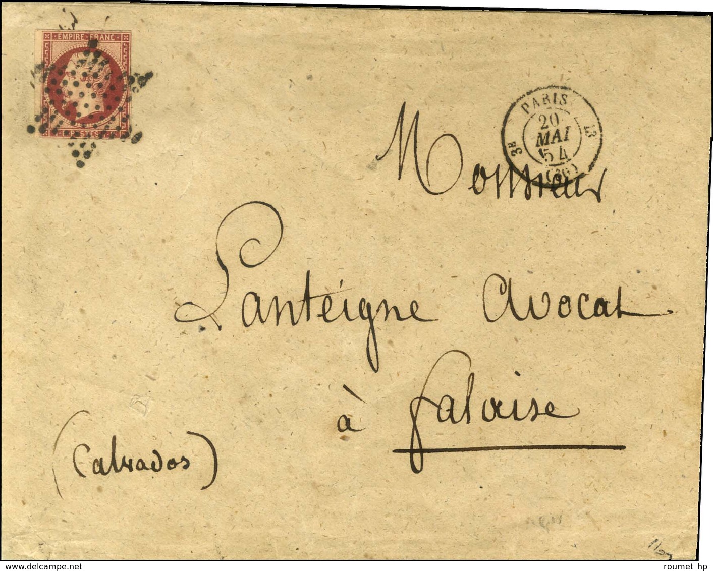 Etoile / N° 18 (leg Def) Càd PARIS (60) Sur Lettre 3 Ports Pour Falaise. 1854. - TB. - R. - 1853-1860 Napoleon III