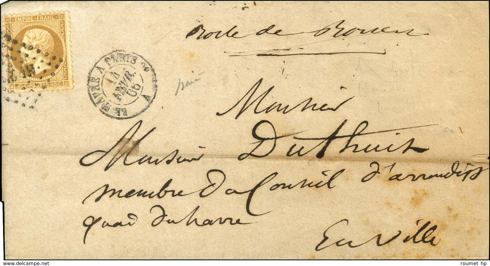 Losange HP 2 / N° 21 Càd LE HAVRE A PARIS Sur Lettre Adressée Localement, Au Recto Mention '' Boîte De Rouen ''. 1866. - - 1862 Napoleone III