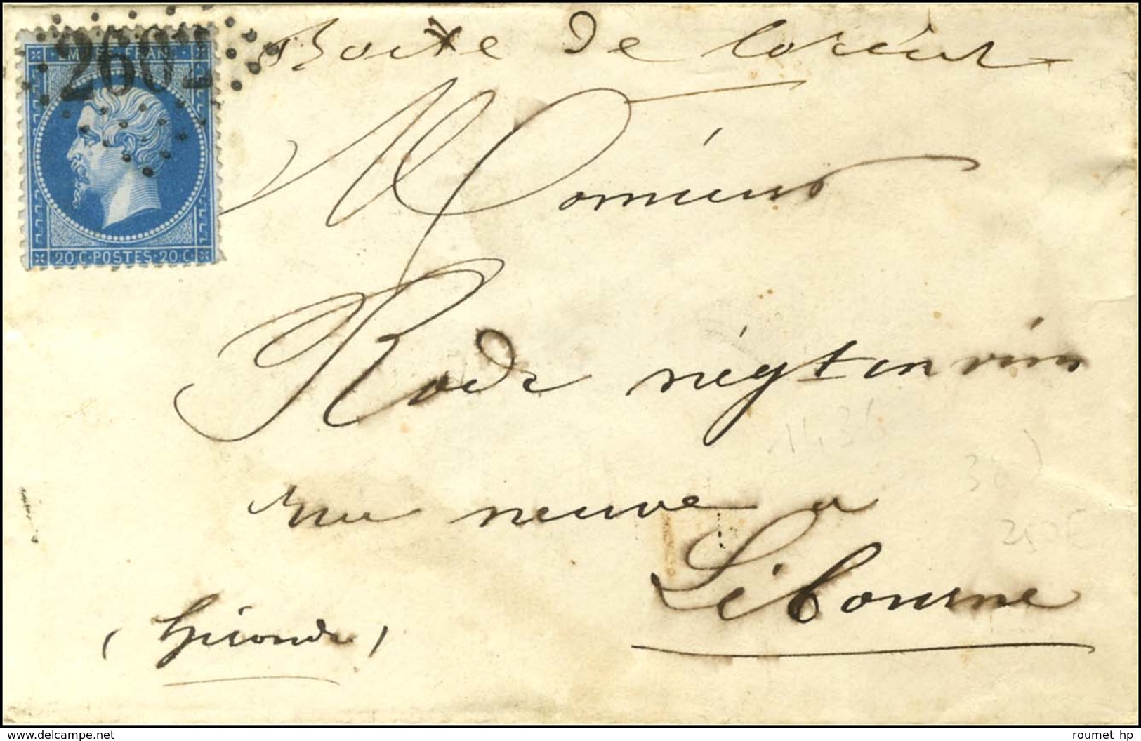 GC 2602 (Nantes) / N° 22 Au Recto Mention Manuscrite '' Boîte De Lorient '' Sur Lettre Pour Libourne, Au Verso Càd D'arr - 1862 Napoleon III