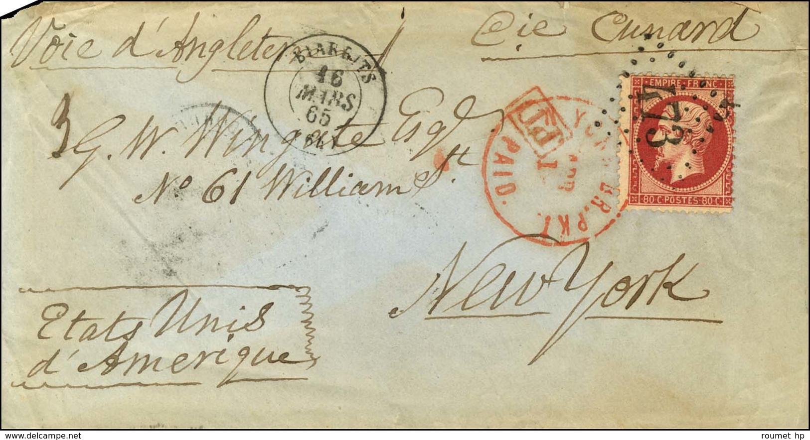 GC 473 / N° 24 Càd T 15 BIARRITS (64) Sur Lettre Pour New York. 1865. - TB. - 1862 Napoleon III