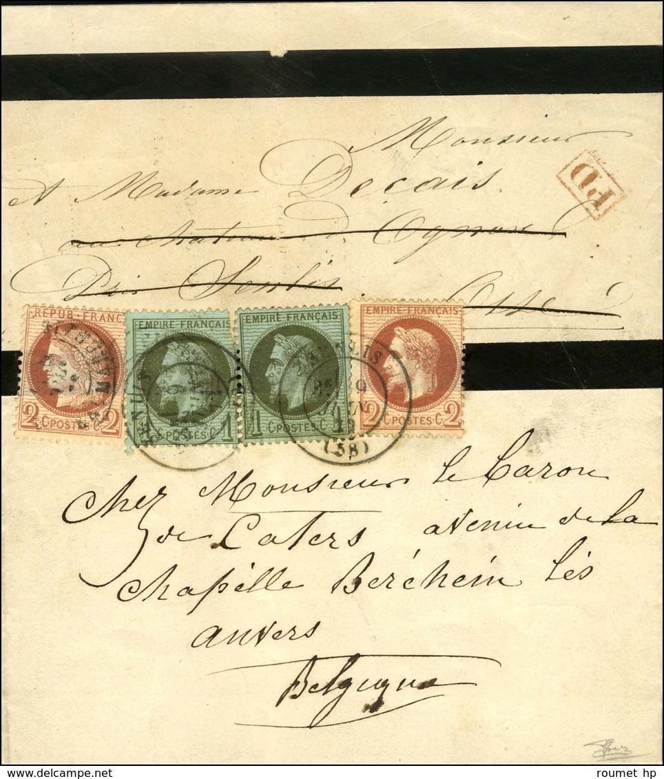 Càd PARIS / BT BEAUMARCHAIS / N° 51 Sur Imprimé Complet Sous Bande Pour Senlis Réexpédié En Belgique à L'aide De 2 N° 25 - 1863-1870 Napoleon III With Laurels