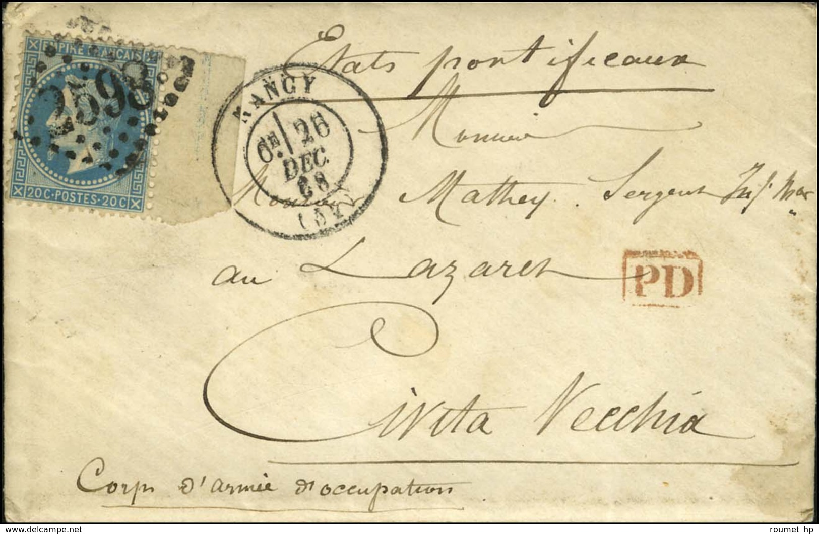 GC 2598 / N° 29 Bdf Càd T 17 NANCY (52) Sur Lettre Avec Texte Adressée à Un Militaire à Civita Vecchia. 1858. - TB / SUP - 1863-1870 Napoleon III With Laurels