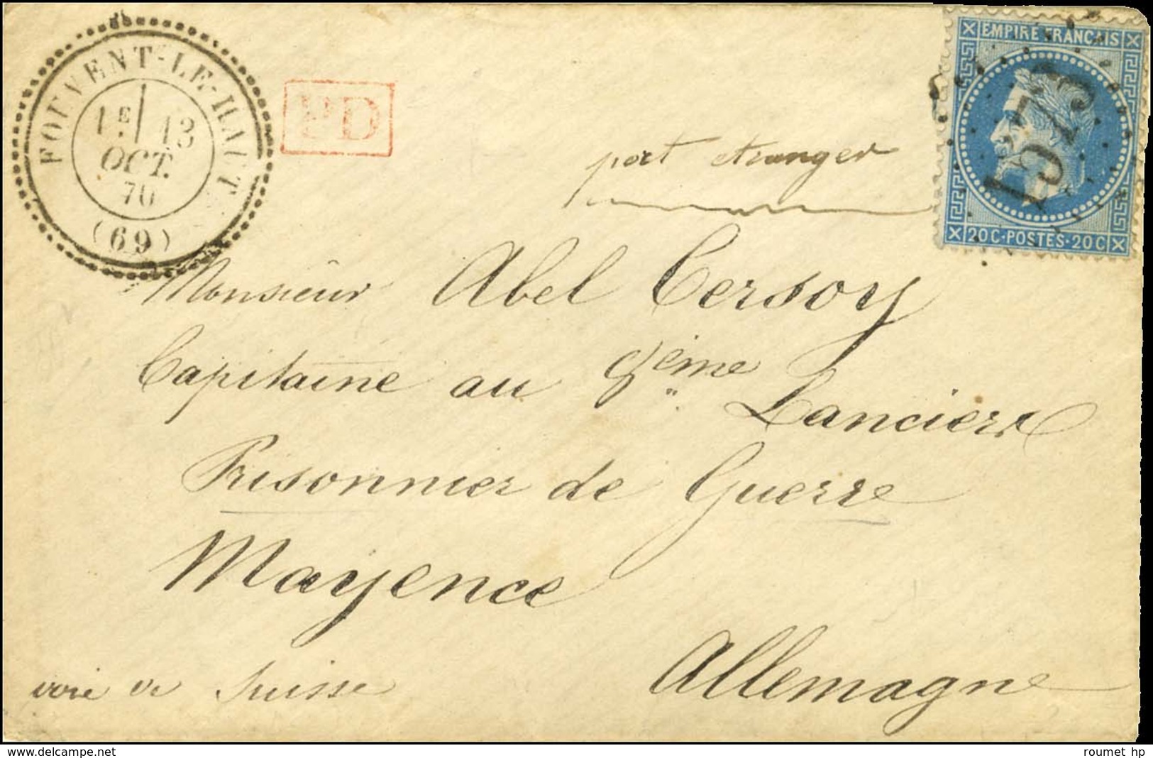 GC 1573 / N° 29 Càd T 24 FOUVENT-LE-HAUT (69) Sur Lettre Adressée à Un Prisonnier De Guerre à Mayence. 1870. - SUP. - 1863-1870 Napoleon III With Laurels