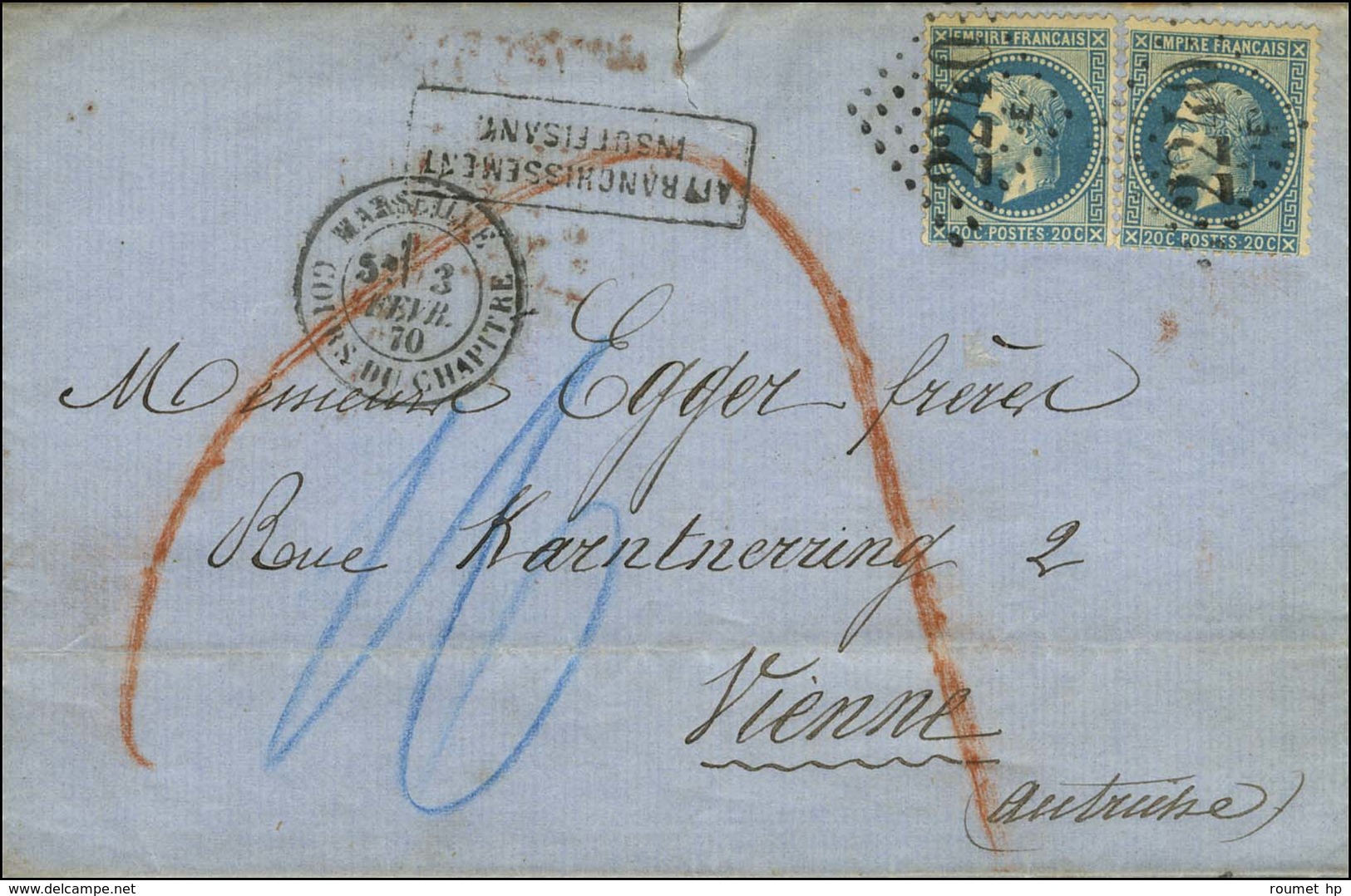 GC 2240 / E / N° 29 (2) Càd MARSEILLE / COURS DU CHAPITRE Sur Lettre Insuffisamment Affranchie Pour Vienne (Autriche) Ta - 1863-1870 Napoleone III Con Gli Allori