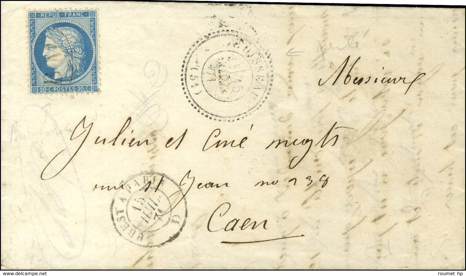 BM / N° 37 Càd T 24 OISSEAU (51) Sur Lettre Pour Caen. 1871. - TB. - 1870 Siege Of Paris