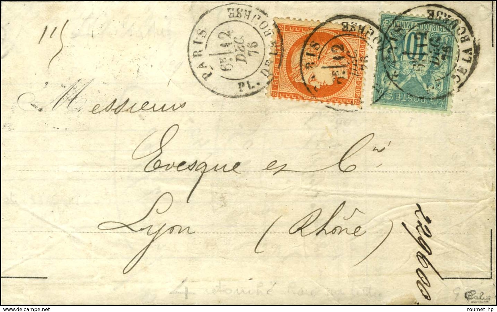 Càd PARIS / PL. DE LA BOURSE / N° 38 Variété 4 Retouché + 65. 1876. - TB / SUP. - 1870 Siege Of Paris