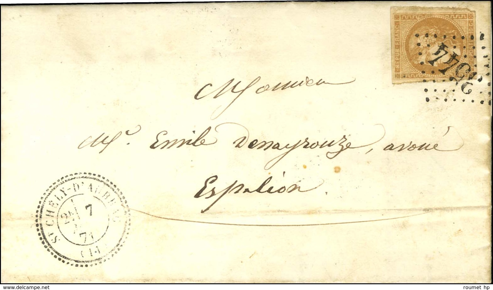 GC 3544 / N° 43 Càd T 24 St CHELY-D'AUBRAC (11) Sur Lettre Locale Pour Espalion. 1871. - TB. - 1870 Uitgave Van Bordeaux