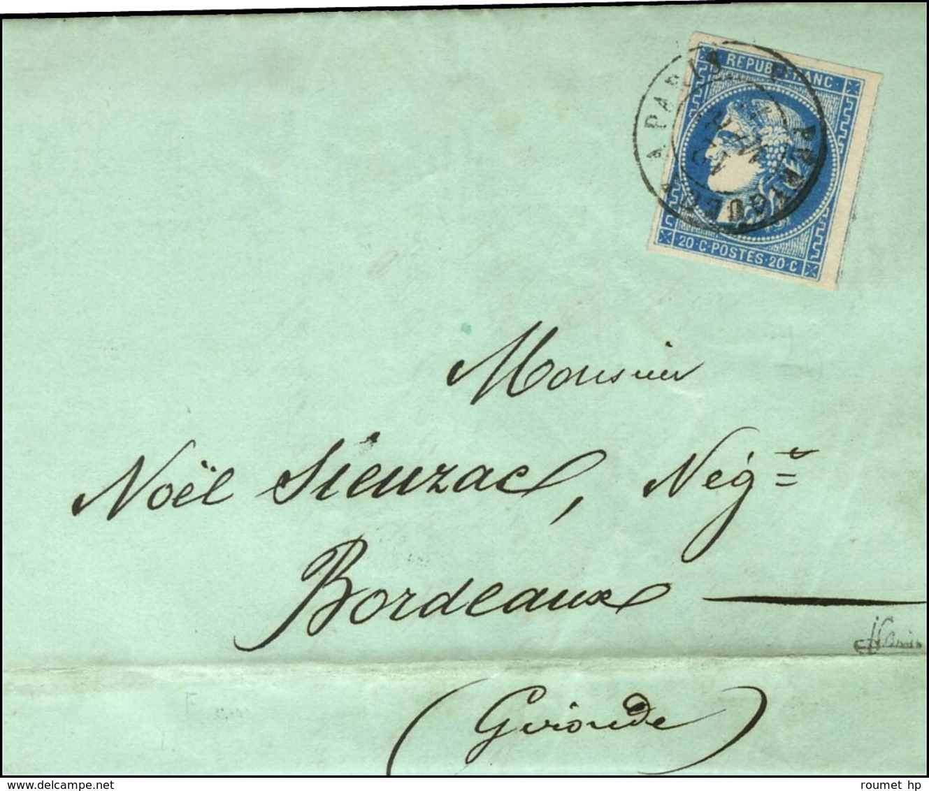 Càd PERISGUEUX A PARIS / N° 46 Sur Lettre Avec Texte D'Argenton Pour Bordeaux. 1871. - TB / SUP. - R. - 1870 Bordeaux Printing