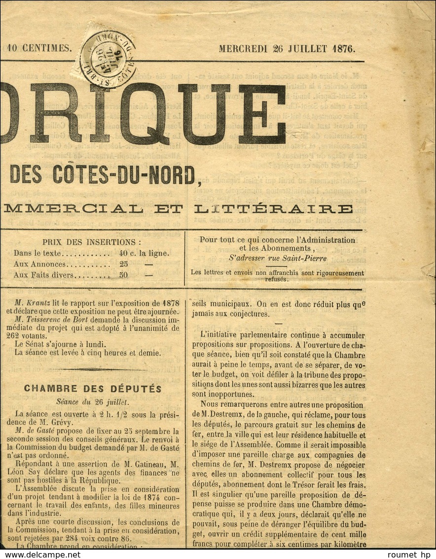 Càd T 18 ST BRIEUC / COTES DU NORD / N° 52 Sur Journal L'ARMORIQUE Daté Du 26 Juillet 1876. - TB / SUP. - R. - 1871-1875 Ceres