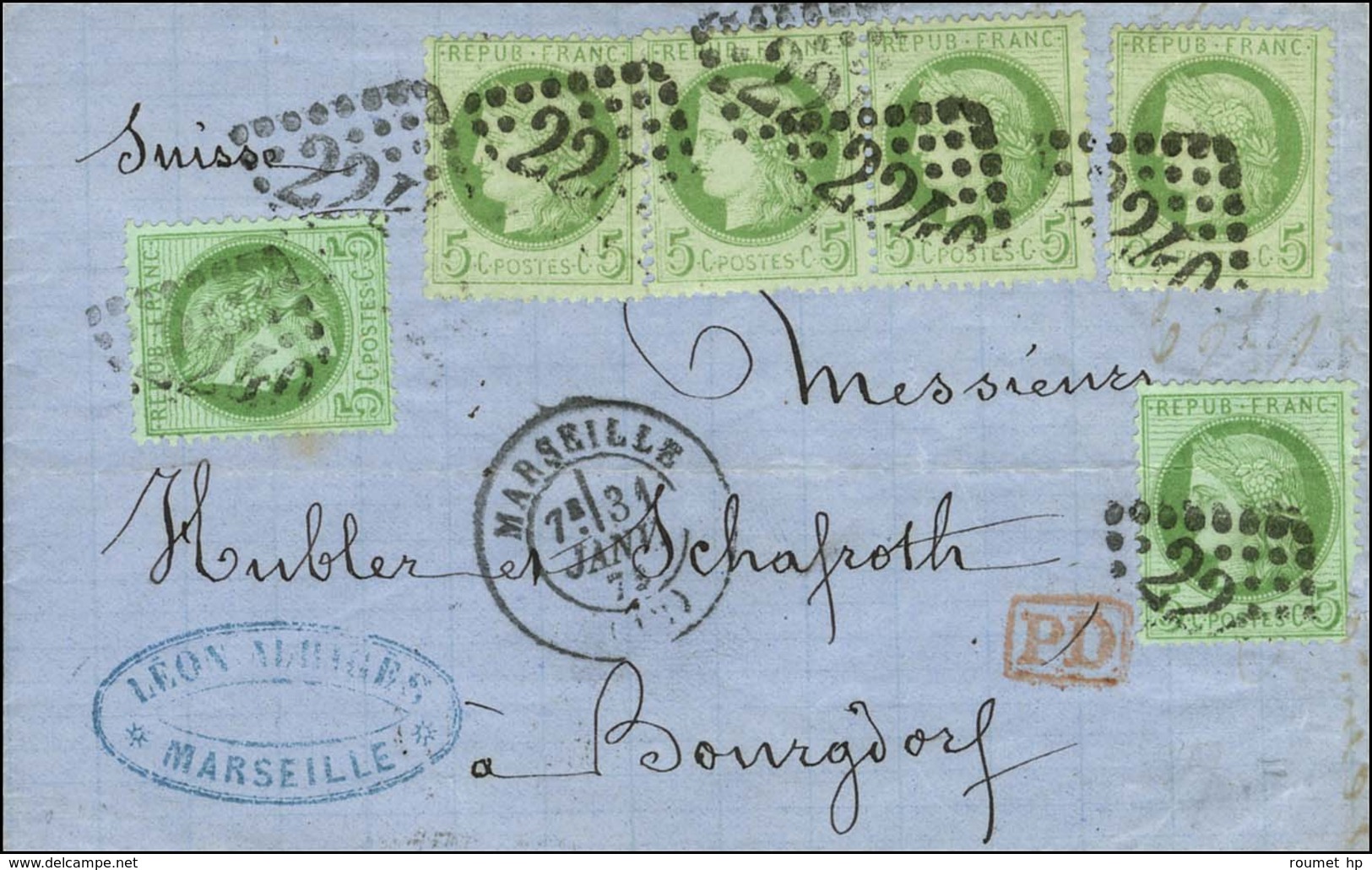 GC 2240 / N° 53 (6, 1 Ex Def) Càd T 17 MARSEILLE (12) Sur Lettre Pour Bourgdorf (Suisse), Au Verso Càd D'arrivée. 1874.  - 1871-1875 Ceres