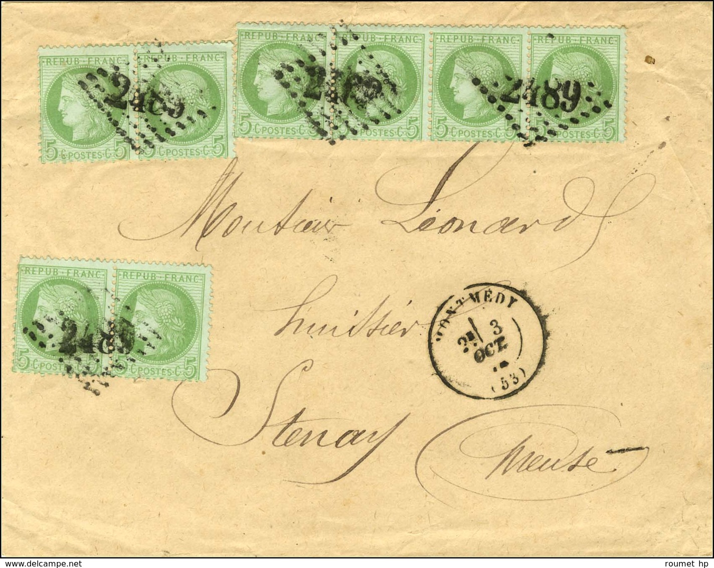 GC 2489 / N° 53 (2 Paires + Bande De 4) Càd T 17 MONTMEDY (53) Sur Lettre Pour Stenay. 1874. - TB. - R. - 1871-1875 Ceres