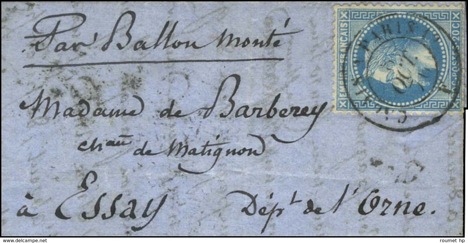 Lettre Avec Texte Daté De Paris Le 1 Octobre 1870 Pour Essay Càd CALAIS A PARIS / F 8 OCT. 70, Au Verso Càd D'arrivée 12 - War 1870