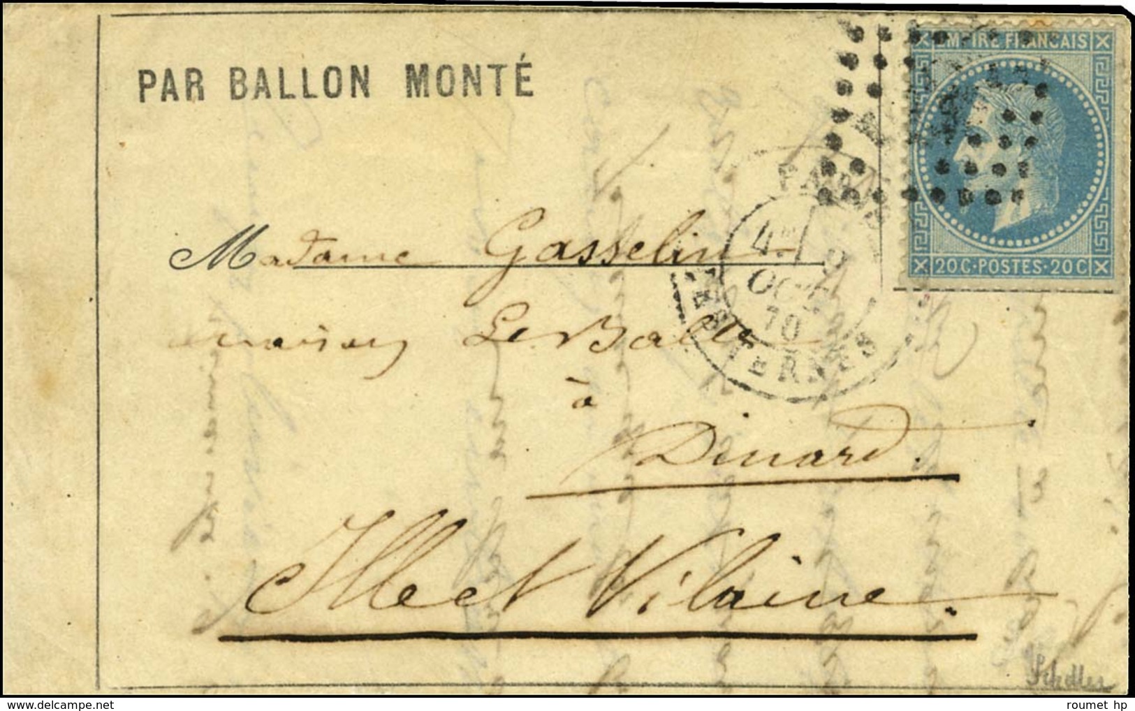 GC 3921 / N° 29 Càd PARIS / LES TERNES 9 OCT. 70 Sur Lettre PAR BALLON MONTE Pour Dinard. Au Verso, Càd D'arrivée 19 OCT - Guerra Del 1870