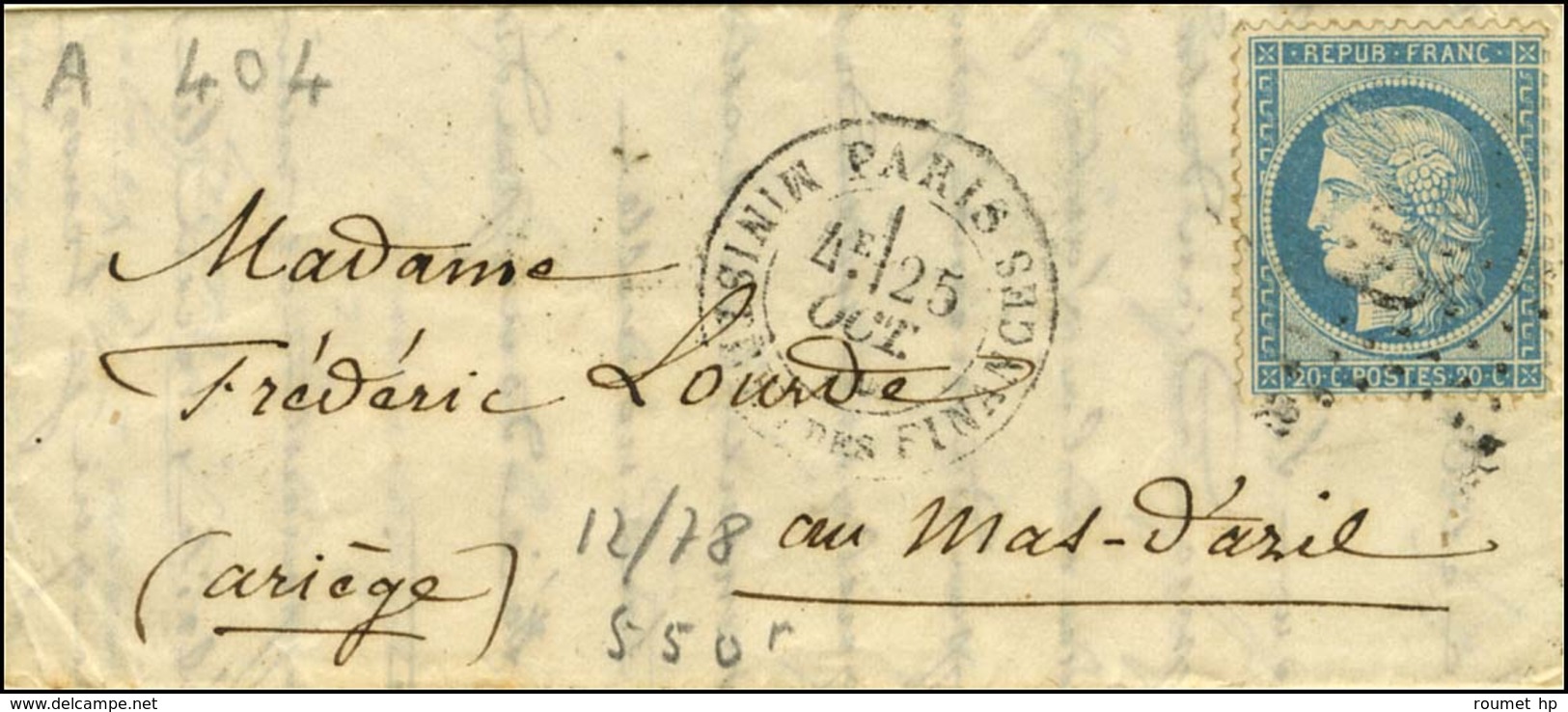 Etoile 35 / N° 37 Càd PARIS / MINISTÈRE DES FINANCES 25 OCT. 70 Sur Lettre Pour Le Mas-d'Azil, Au Verso Càd De Passage B - Guerra Del 1870