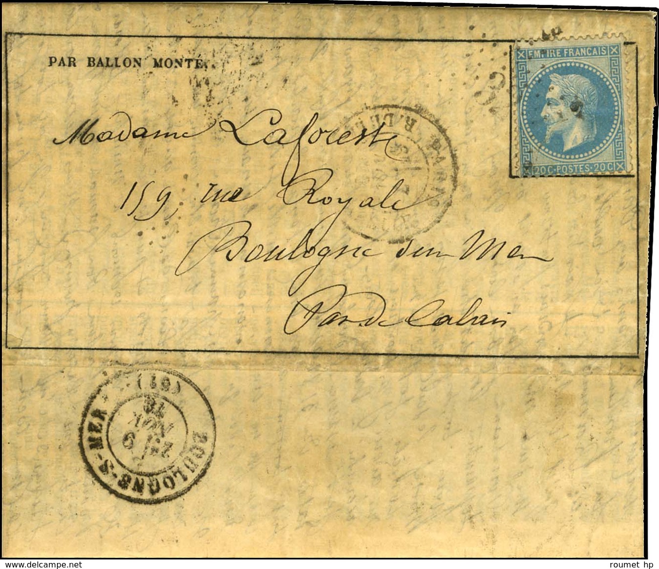 Etoile 32 / N° 29 Càd PARIS / R. DE LA SAINTE CHAPELLE (rare) 7 NOV. 70 Sur Gazette N° 5 Pour Boulogne Sur Mer, Au Verso - Krieg 1870