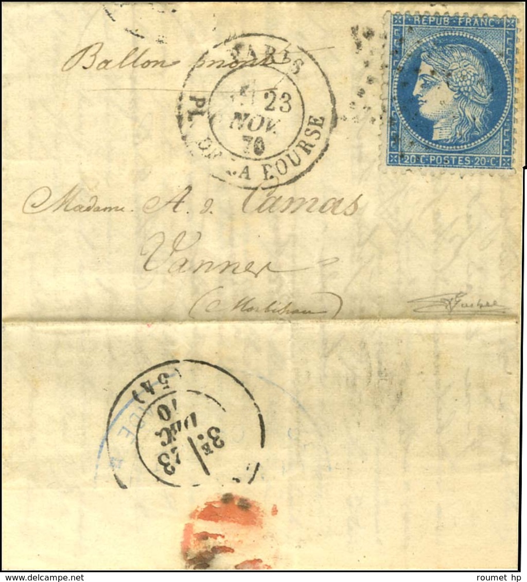 Etoile 1 / N° 37 Càd PARIS / PL. DE LA BOURSE 23 NOV. 70 Sur Lettre Pour Vannes, Au Verso Càd D'arrivée 23 DEC. 70. Cour - Guerra Del 1870