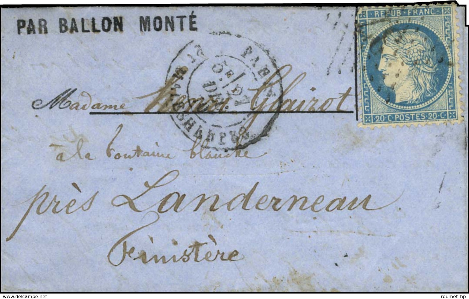 Etoile 37 / N° 37 Càd PARIS / BT MALESHERBES 27 DEC. 70 Sur Lettre PAR BALLON MONTE Avec Très Bon Texte Historique Pour  - War 1870