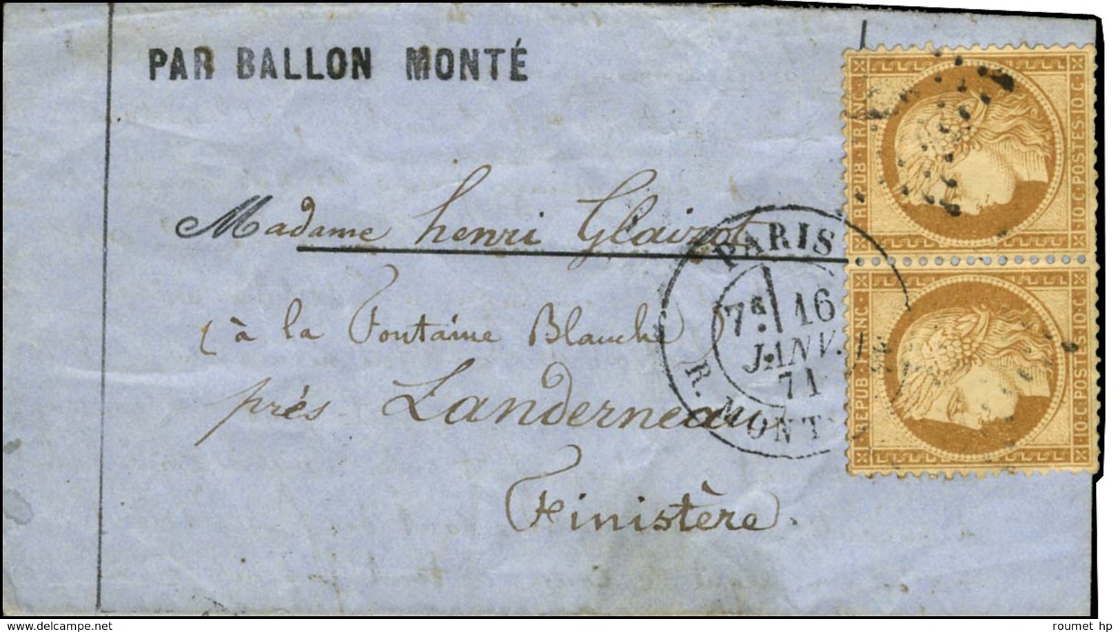 Etoile 9 / N° 36 Paire Càd PARIS / R. MONTAIGNE 16 JANV. 71 Sur Lettre PAR BALLON MONTE Avec Très Bon Texte Historique P - War 1870