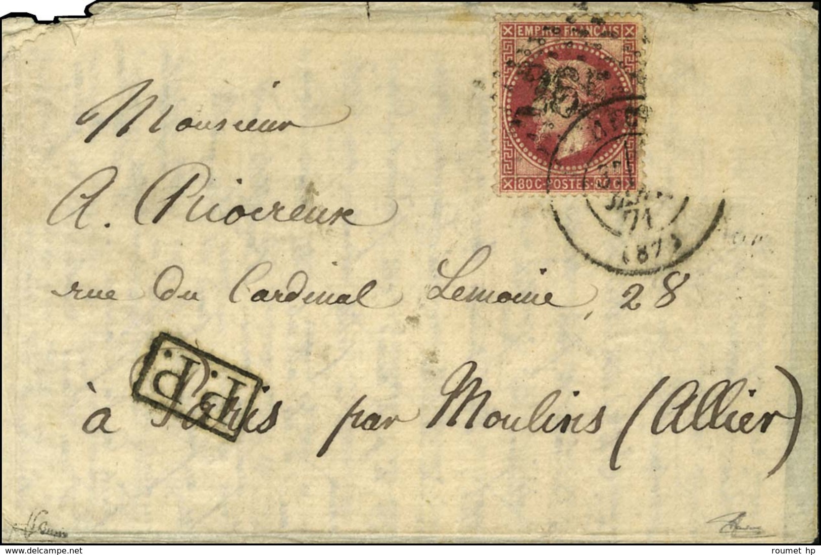 GC 2656 / N° 32 Càd NICE (87) Sur Boule De Moulins Avec Texte Daté De Nice Le 9 Janvier 1871. Au Recto, Griffe P.P. En C - Guerra Del 1870