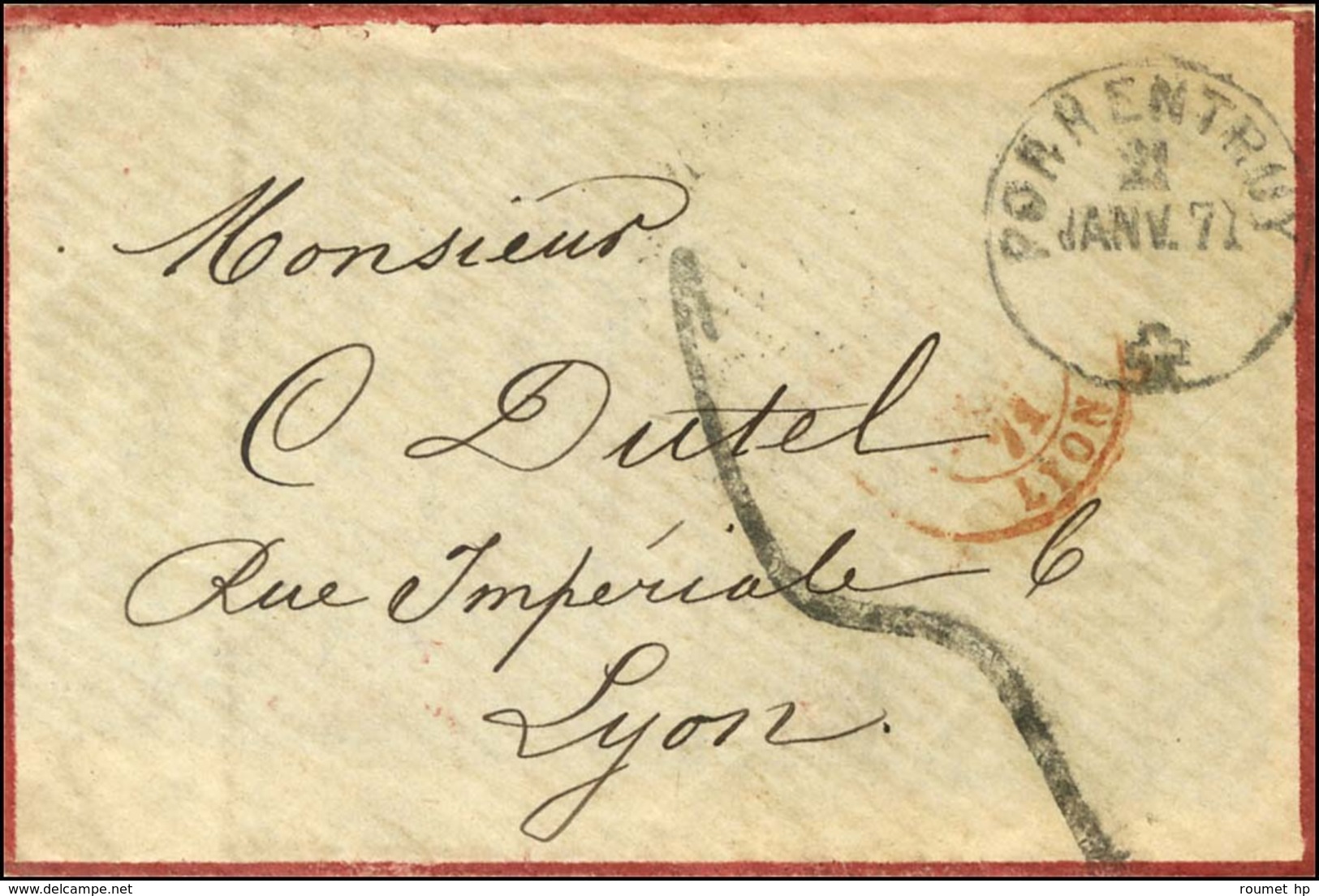 Lettre Avec Texte Daté Les Forges Le 5 Décembre 1870 Transmise Par Passeur Pour Lyon. Au Recto, Càd PORRENTRUY 21 JANV.  - War 1870