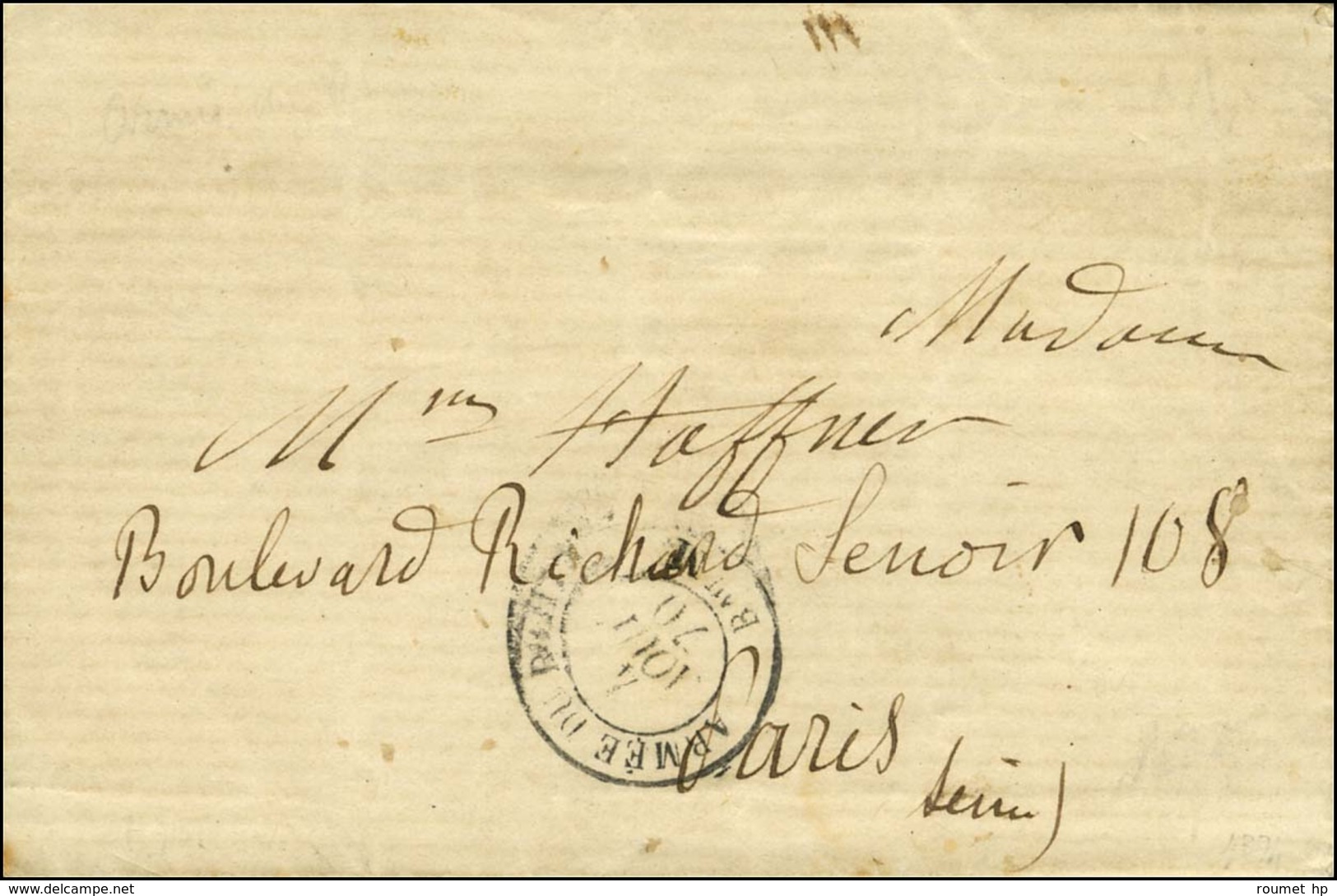 Càd ARMEE DU RHIN / Bau M 4 AOUT 70 Sur Lettre Avec Texte Daté Du Camp De Ham Sous Wassberg, Adressée En Franchise à Par - Guerra Del 1870