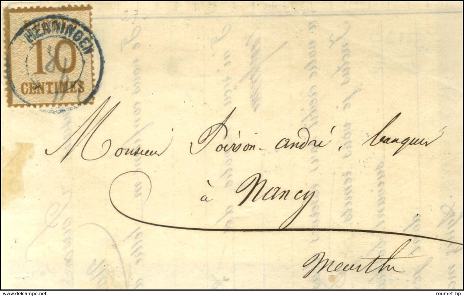 Cachet Provisoire Bleu HENNINGEN / Alsace N° 5 Sur Devant De Lettre Pour Nancy. - TB / SUP. - R. - Storia Postale