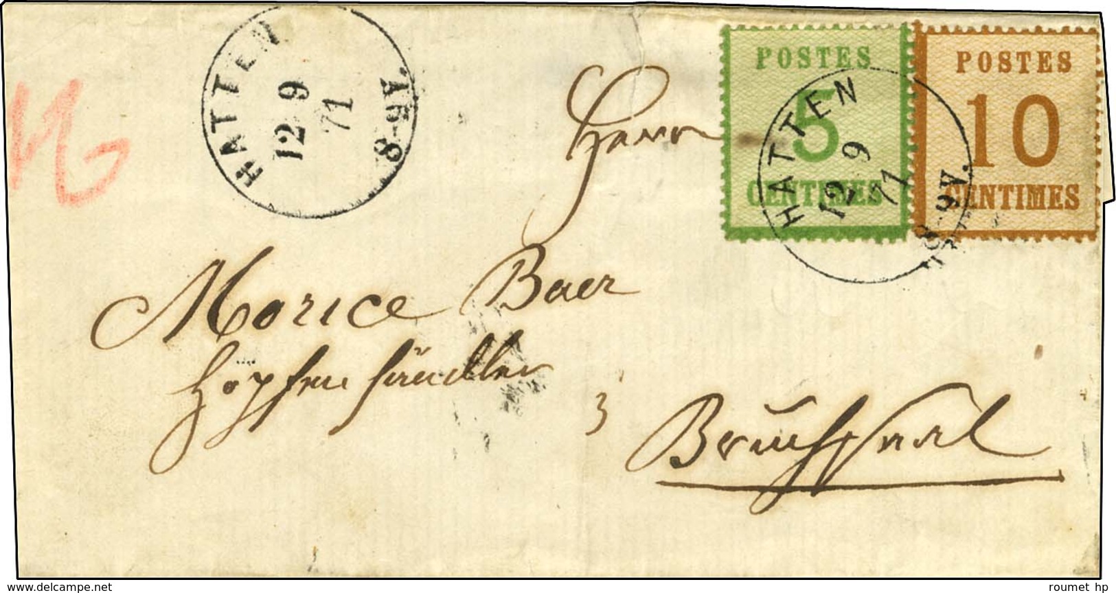 Càd HATTEN / Alsace N° 4 + 5 Sur Lettre Pour Le Würtenberg. 1871. - TB / SUP. - Storia Postale