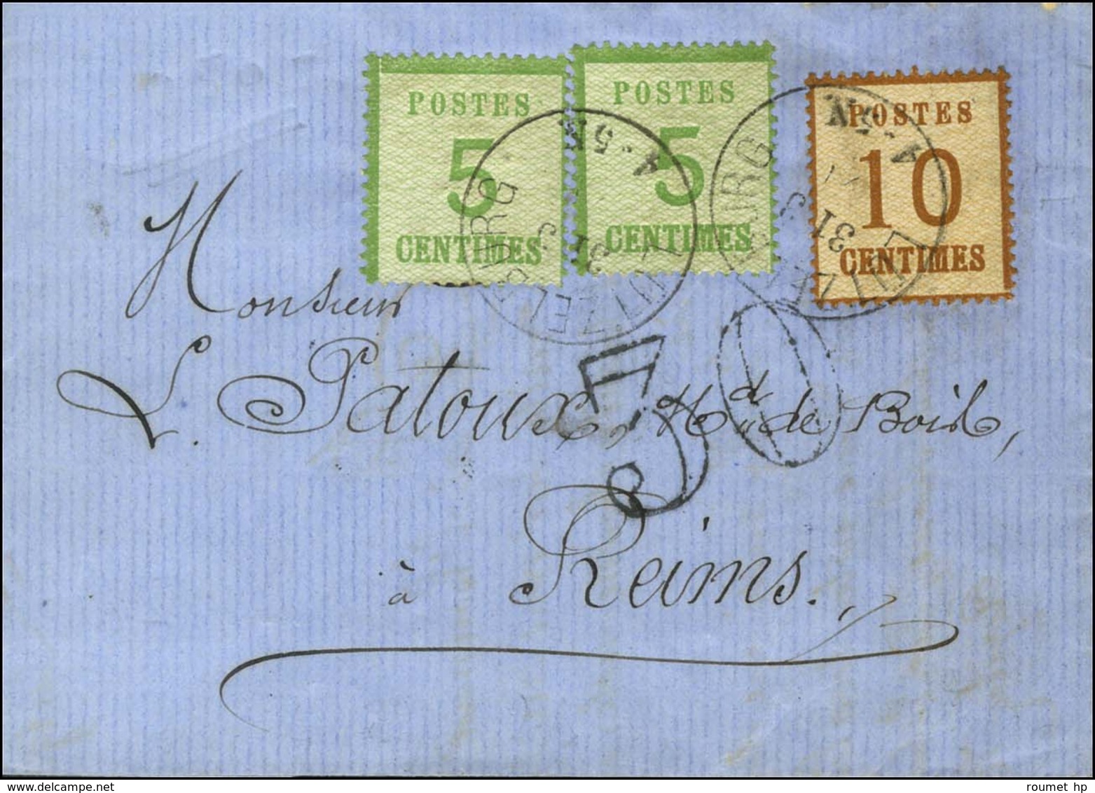 Càd LUTZELBURG / Als. N° 4 (2) + N° 5 Sur Lettre Pour Reims, Taxe 30 DT. 1871. - TB / SUP. - Covers & Documents