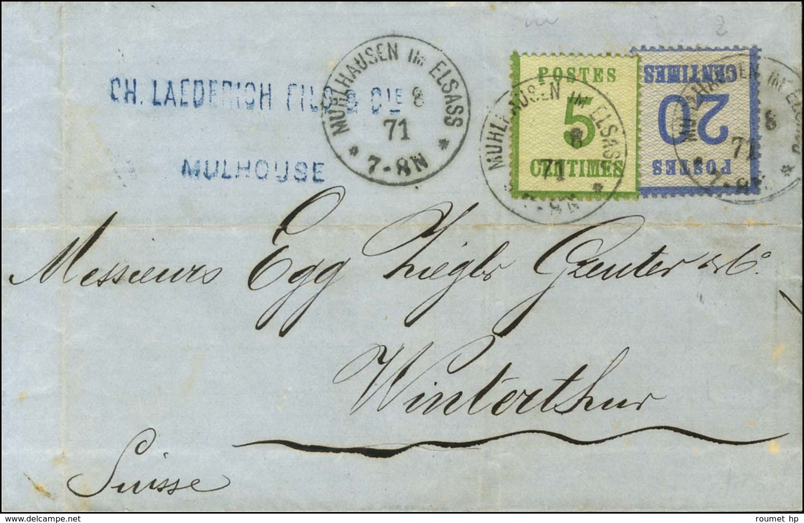 Càd MUHLHAUSEN IM ELSASS / Alsace N° 3 + 6 Sur Lettre Adressée à Winterthur (Suisse). 1871. - TB / SUP. - Storia Postale