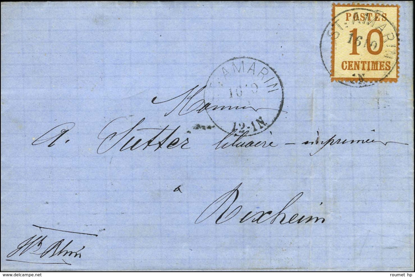 Càd ST AMARIN / Alsace N° 5 Nuance Citron Sur Lettre Pour Rixheim. 1871. - TB. - Covers & Documents