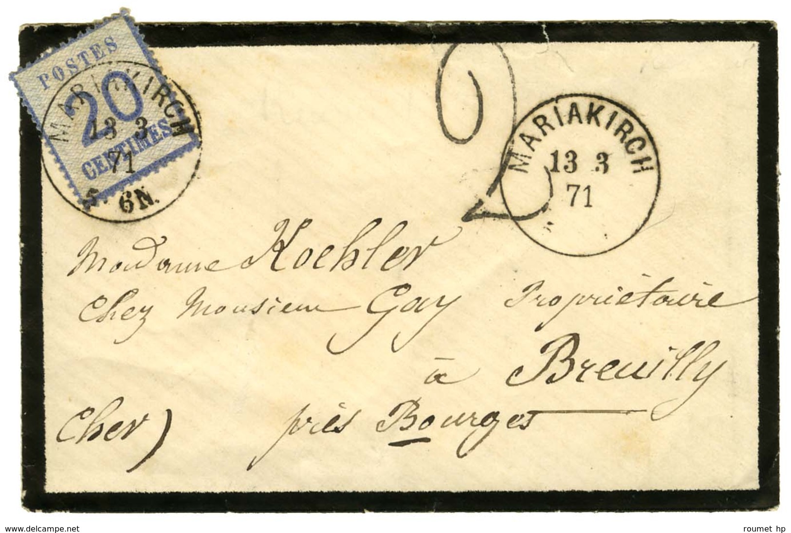 Càd MARIAKIRCH / Alsace N° 6 Sur Lettre Pour Breuilly, Taxe Tampon 2 (type 11). 1871. - TB. - Storia Postale