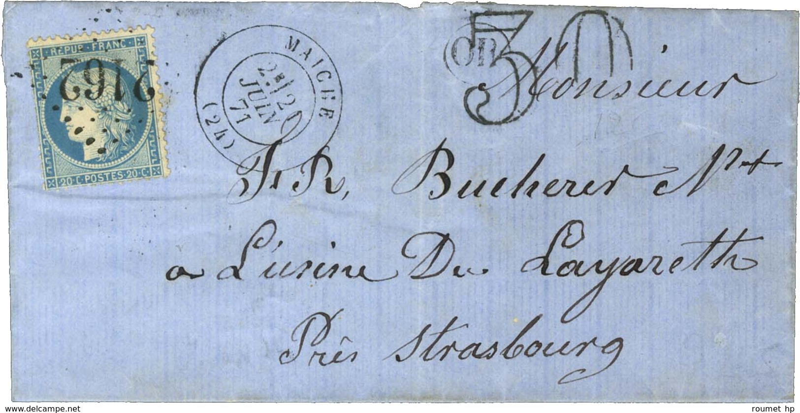 GC 2162 / N° 37 Càd T 17 MAICHE (24) Sur Lettre Pour Strasbourg, Taxe 30 DT. 1871. - TB. - Covers & Documents