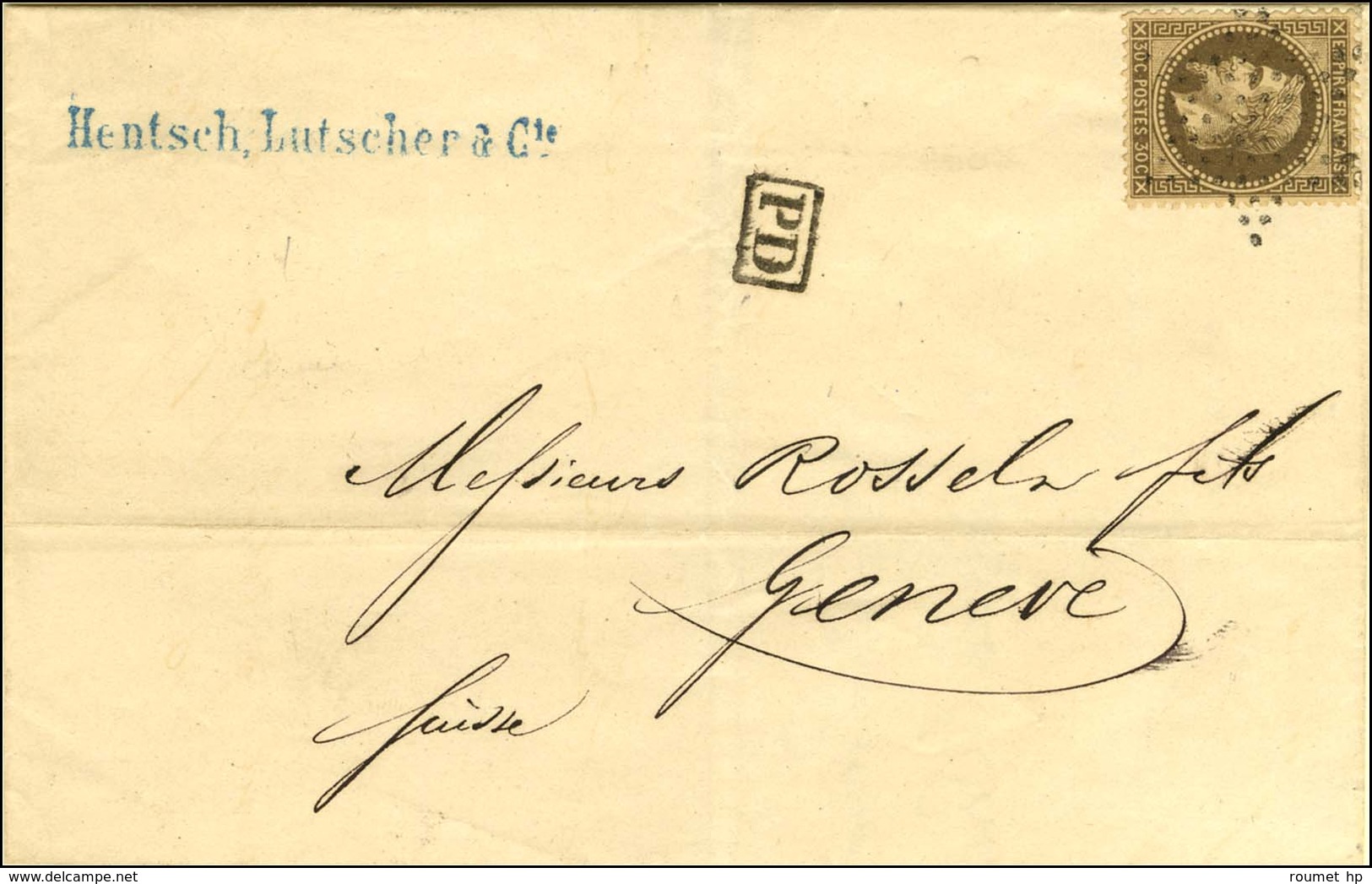 Lettre Datée Du 29 Mai 1871 Adressée à Genève. Etoile / N° 30 (sans Càd D'accompagnement). Au Verso, Cachet Ambulant SUI - War 1870