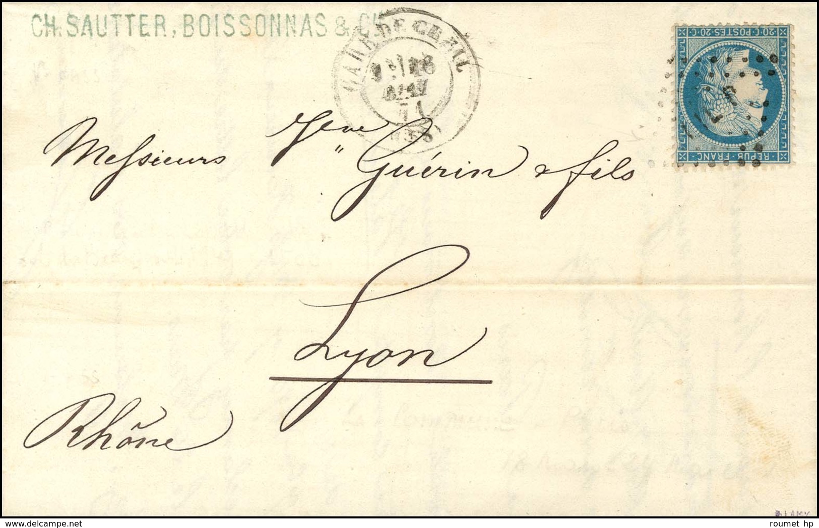 Lettre Avec Texte Daté De Paris Le 15 Mai 1871 Pour Lyon Remise Par Un Passeur Au Bureau De La Gare De Creil, Losange Am - Guerra Del 1870